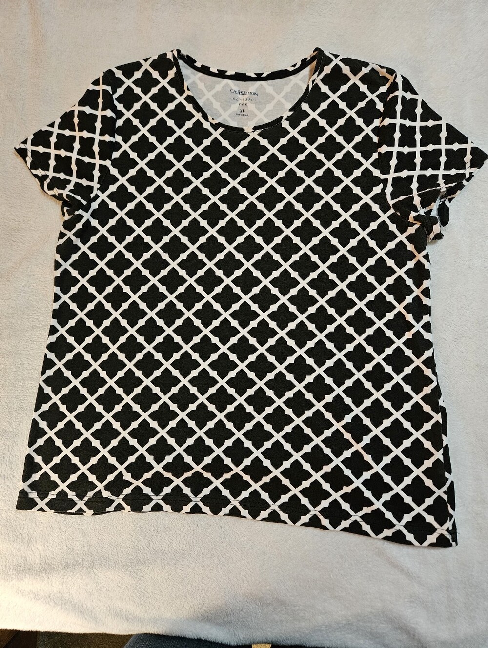 Croft & Barrow Geometric Black And White Cotton Tshirt XL